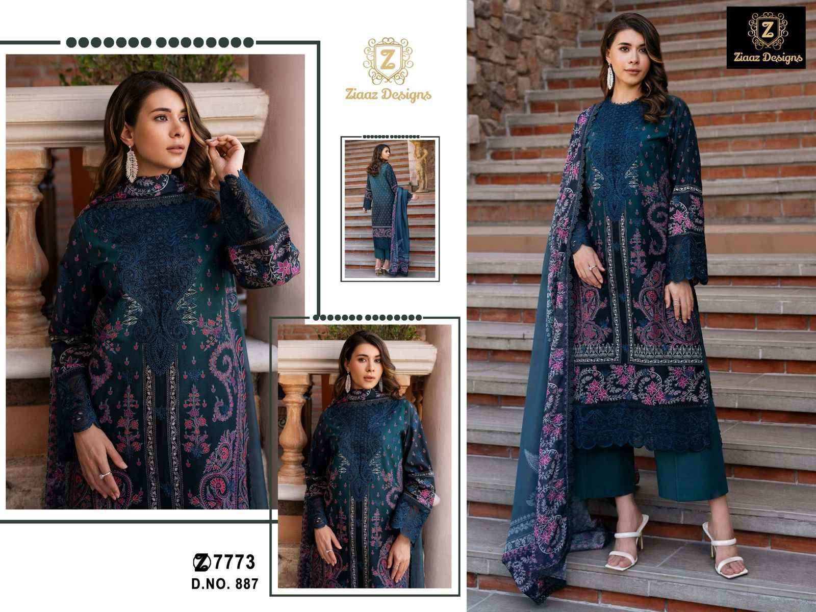 ZIAAZ DESIGNS CODES 888 CAMBRIC COTTON EMBROIDERY DRESS MATERIAL AT WHOLESALE PRICE