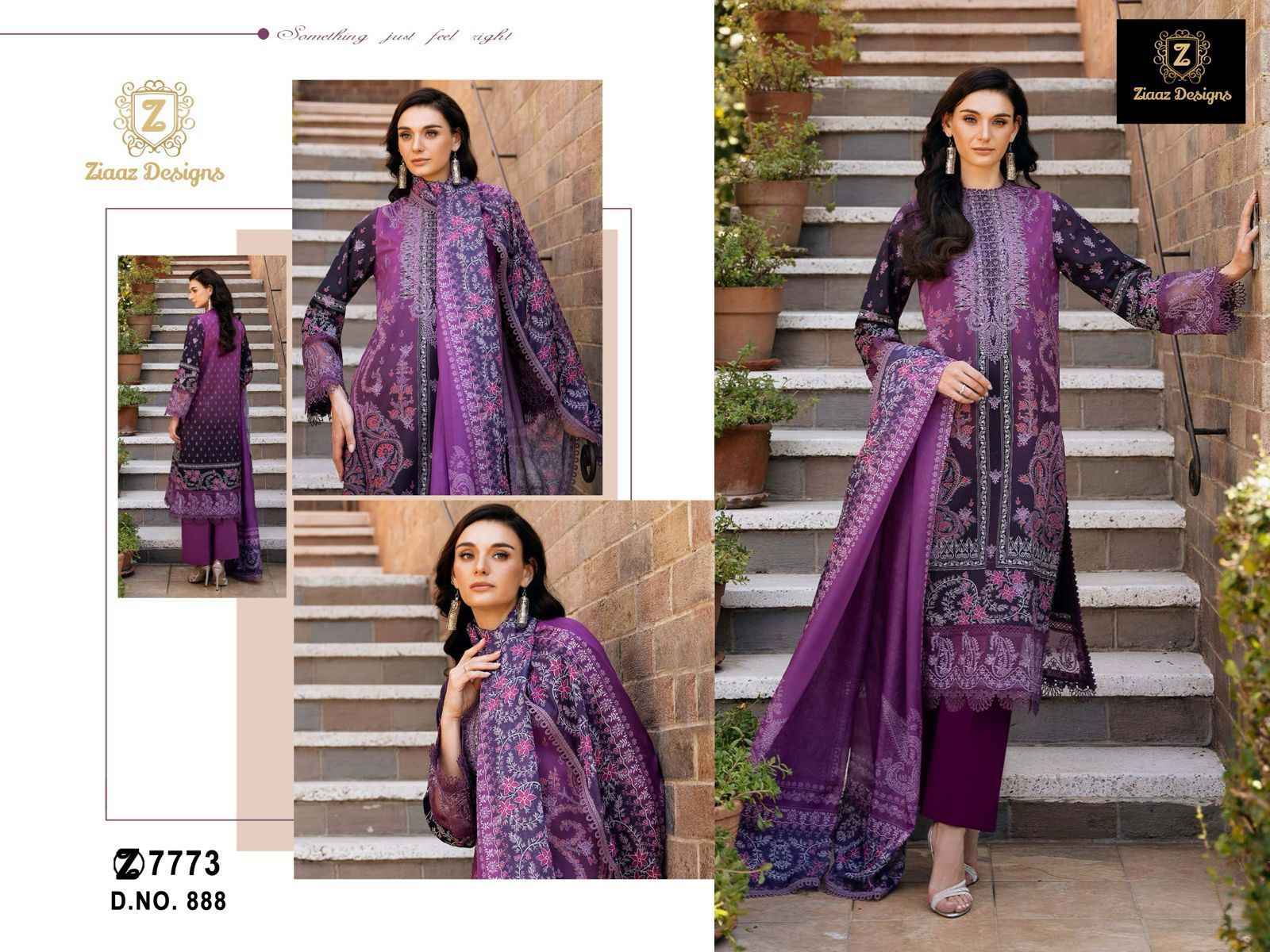 ZIAAZ DESIGNS CODES 888 CAMBRIC COTTON EMBROIDERY DRESS MATERIAL AT WHOLESALE PRICE