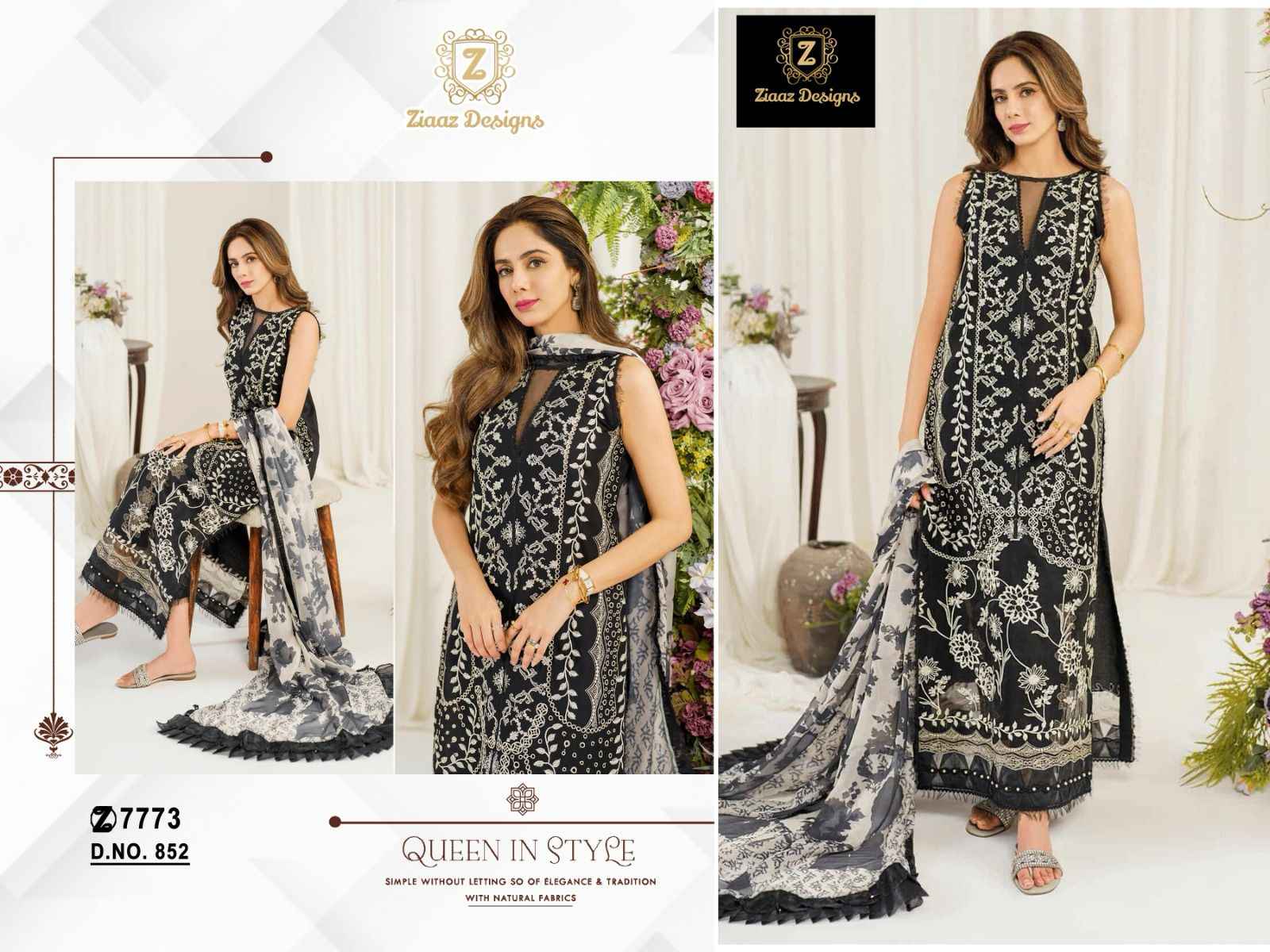 ZIAAZ DESIGNS CODE 852 COTTON RAYON EMBROIDERY DRESS MATERIAL AT WHOLESALE PRICE