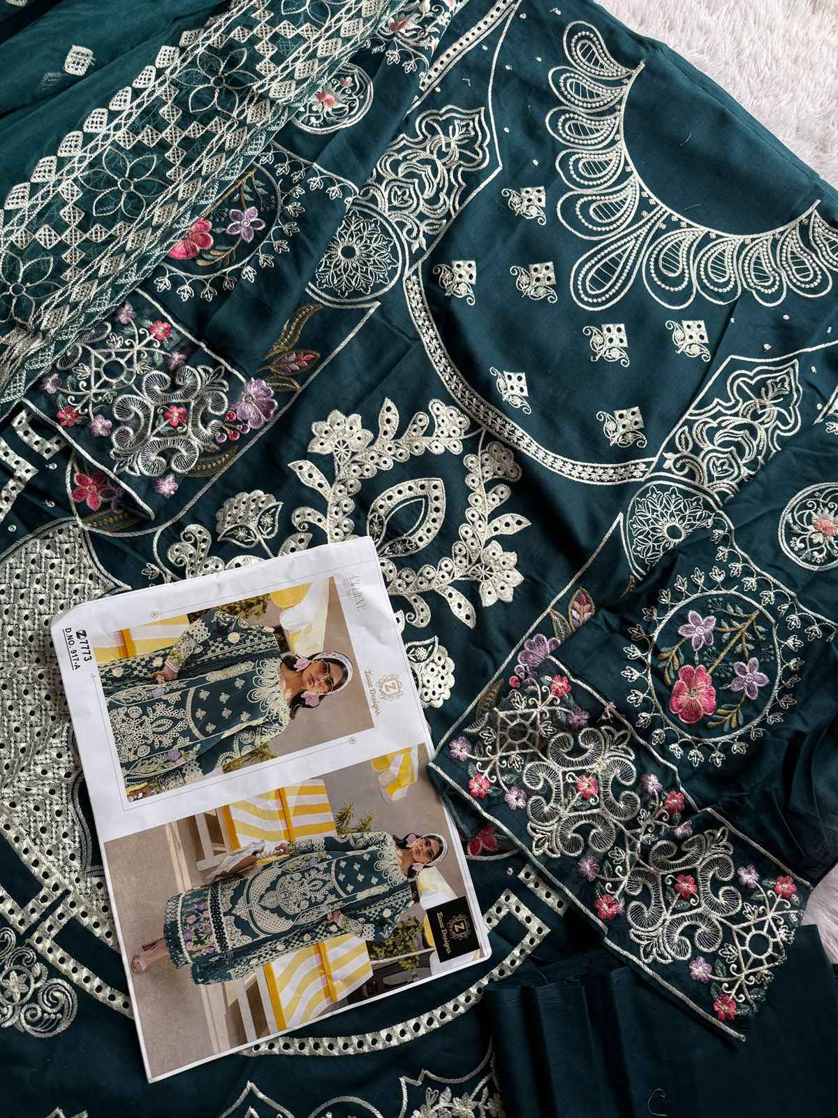 ZIAAZ DESIGNS CODE 917 CAMBRIC COTTON EMBRODERY DRESS MATERIAL AT WHOLESALE PRICE