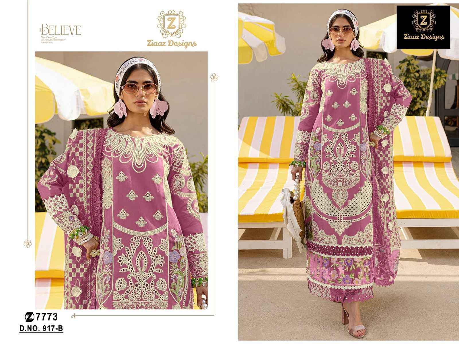 ZIAAZ DESIGNS CODE 917 CAMBRIC COTTON EMBRODERY DRESS MATERIAL AT WHOLESALE PRICE