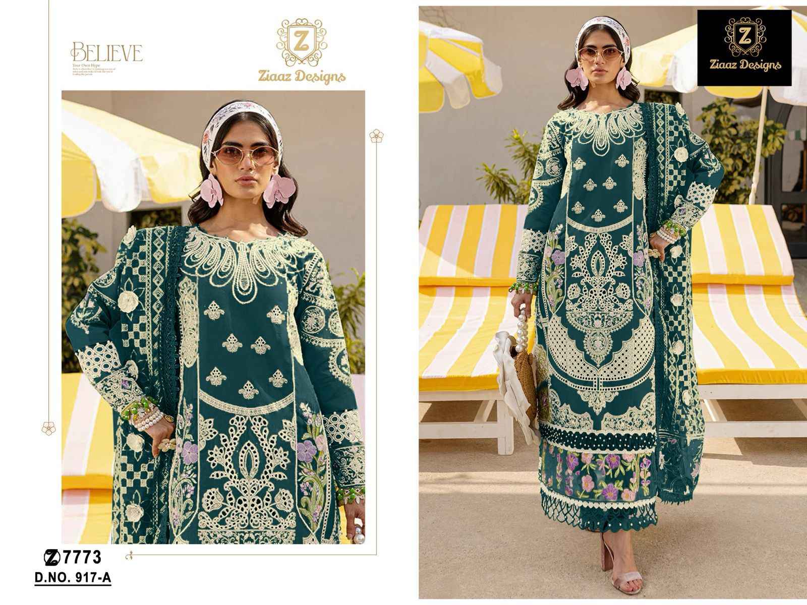 ZIAAZ DESIGNS CODE 917 CAMBRIC COTTON EMBRODERY DRESS MATERIAL AT WHOLESALE PRICE