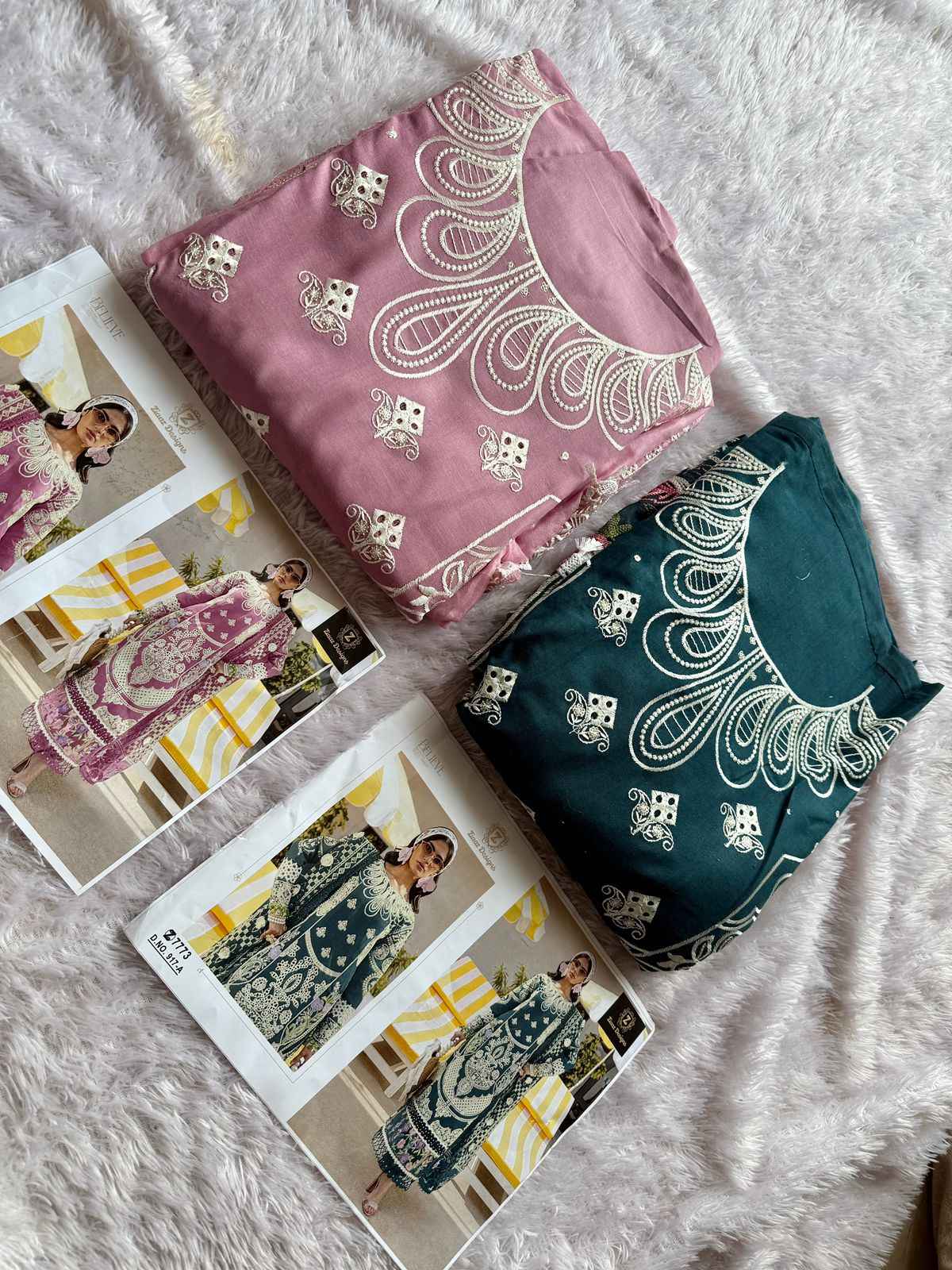 ZIAAZ DESIGNS CODE 917 CAMBRIC COTTON EMBRODERY DRESS MATERIAL AT WHOLESALE PRICE
