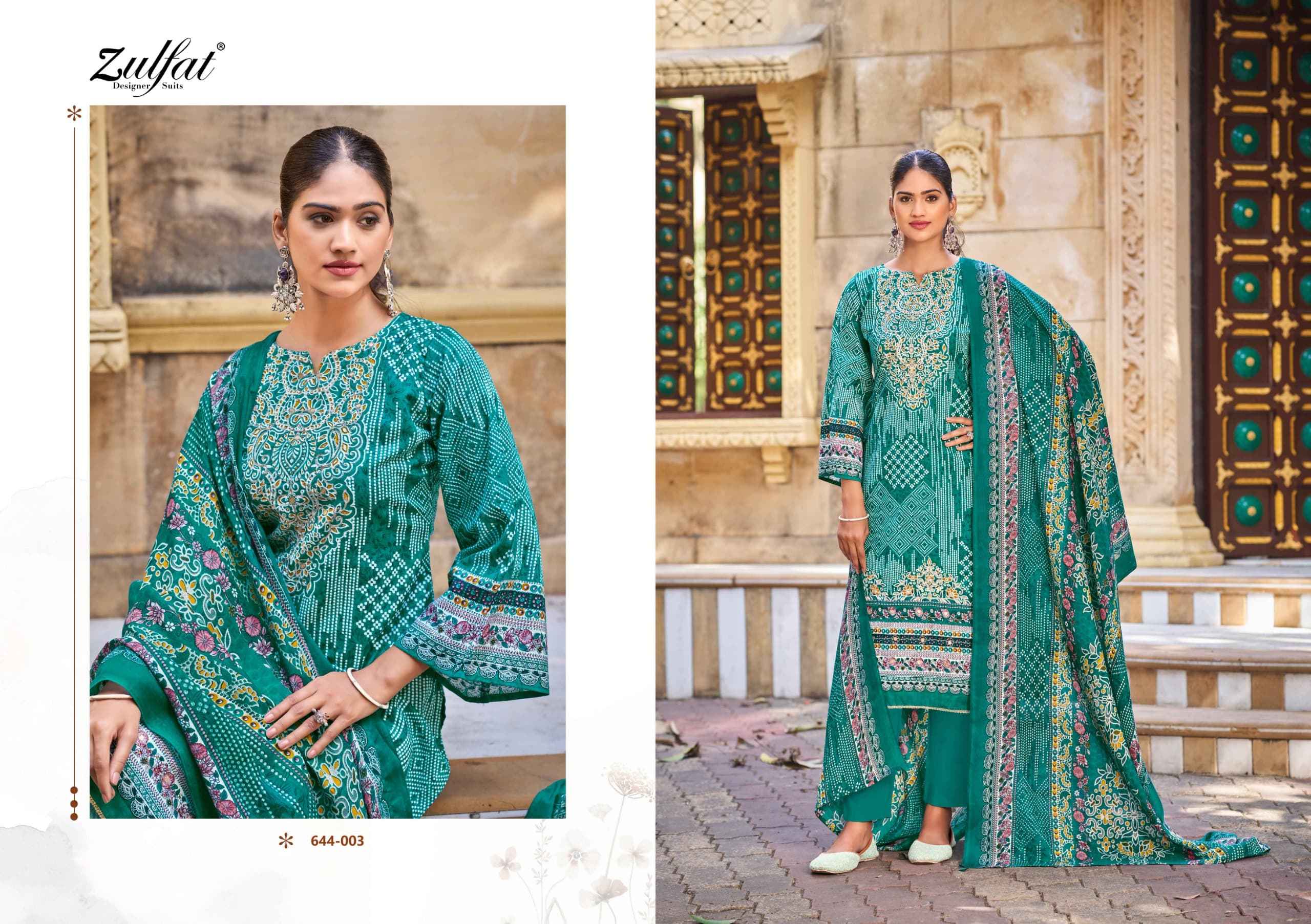 ZULFAT MEHER PURE COTTON PRINT WITH HEAVY HANDWORK DRESS MATERIAL AT WHOLESALE PRICE