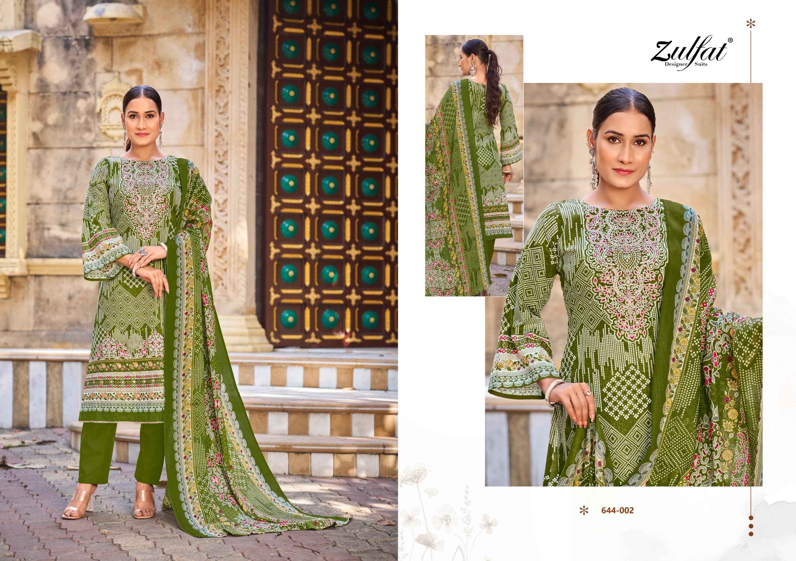 ZULFAT MEHER PURE COTTON PRINT WITH HEAVY HANDWORK DRESS MATERIAL AT WHOLESALE PRICE