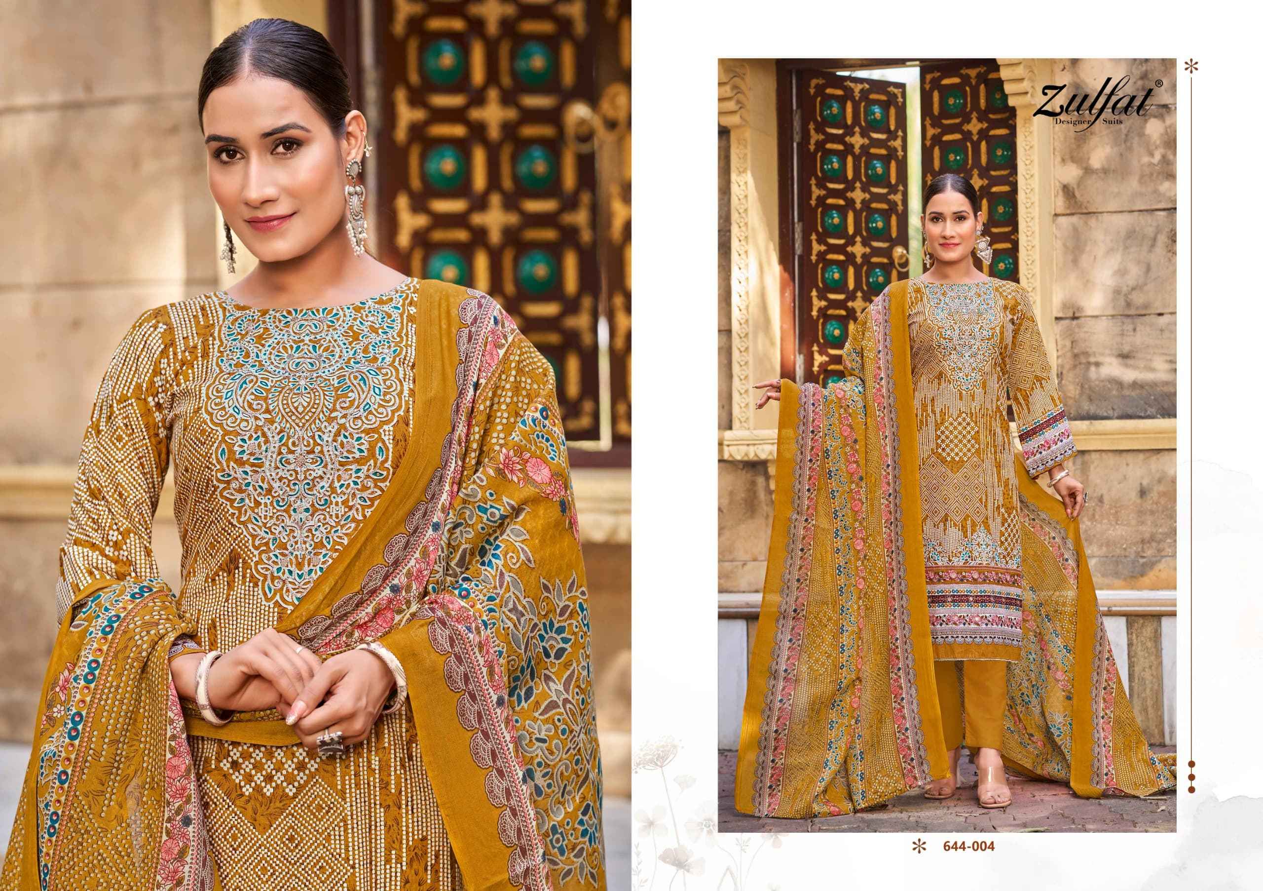 ZULFAT MEHER PURE COTTON PRINT WITH HEAVY HANDWORK DRESS MATERIAL AT WHOLESALE PRICE