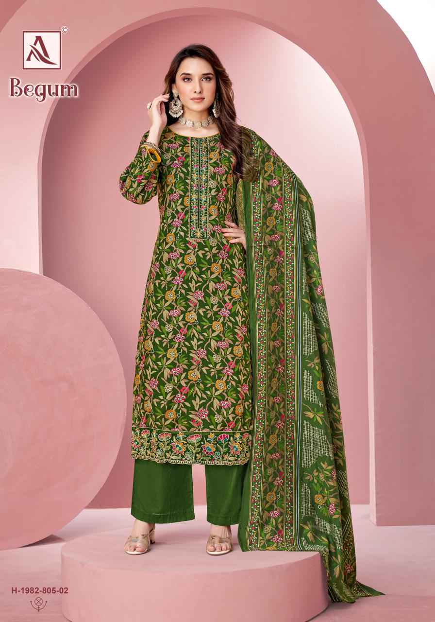 ALOK BEGUM PURE VISCOSE REYON DISCHARGE FOIL PRINT DRESS MATERIAL AT WHOLESALE PRICE
