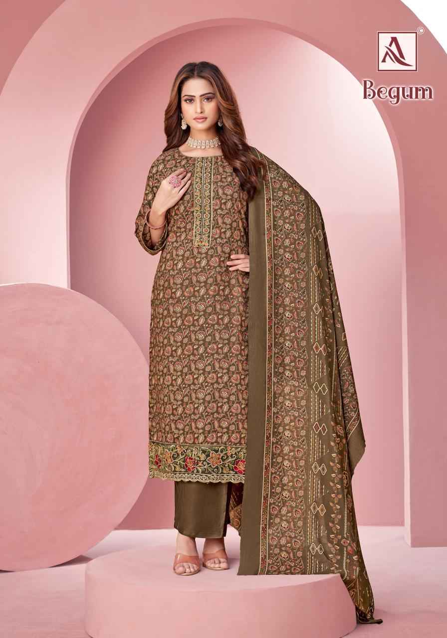 ALOK BEGUM PURE VISCOSE REYON DISCHARGE FOIL PRINT DRESS MATERIAL AT WHOLESALE PRICE