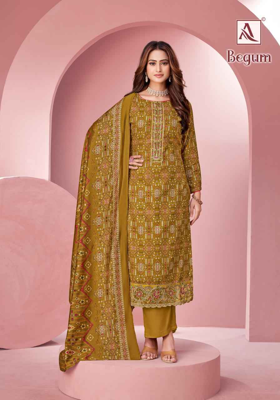 ALOK BEGUM PURE VISCOSE REYON DISCHARGE FOIL PRINT DRESS MATERIAL AT WHOLESALE PRICE