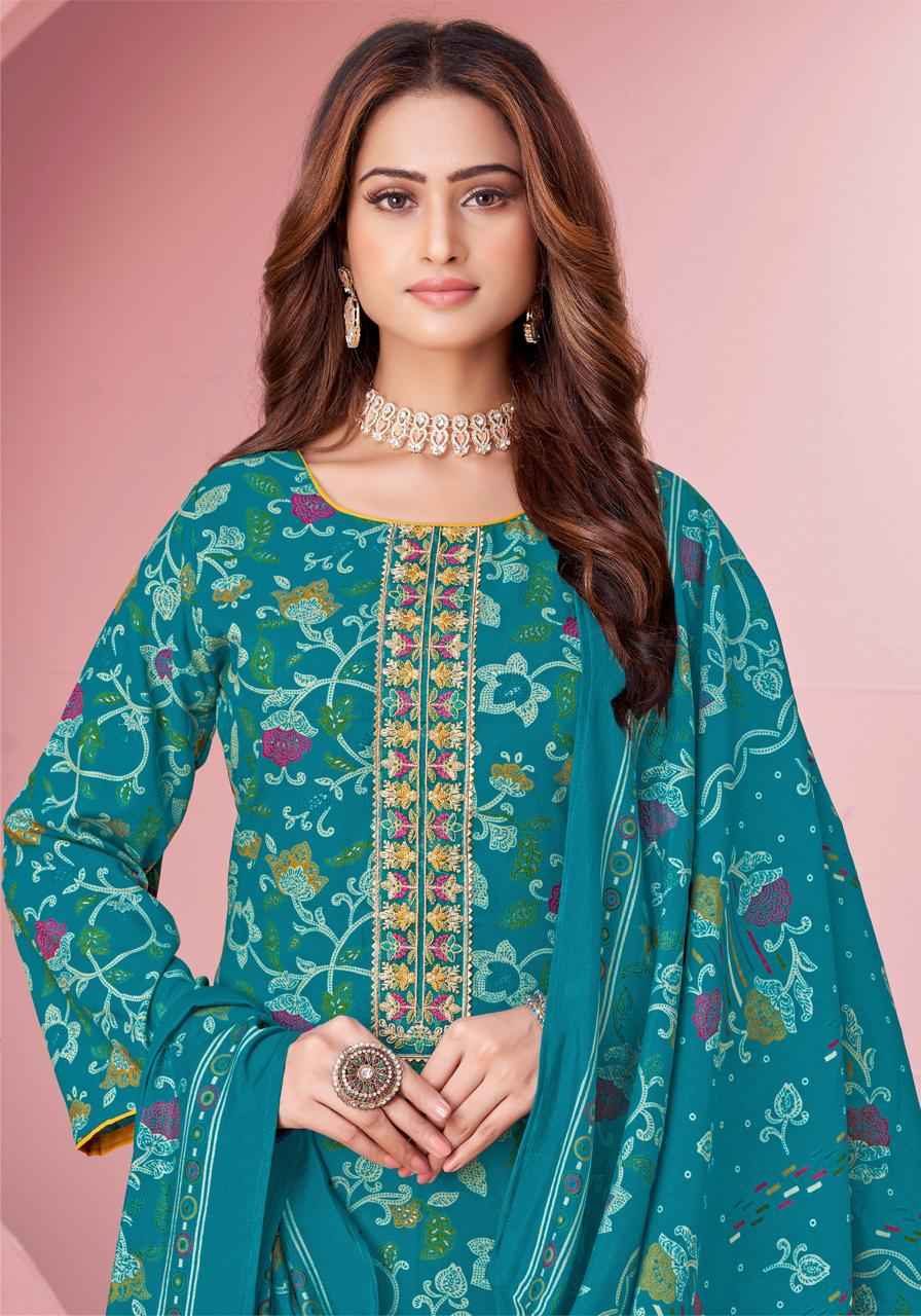 ALOK BEGUM PURE VISCOSE REYON DISCHARGE FOIL PRINT DRESS MATERIAL AT WHOLESALE PRICE