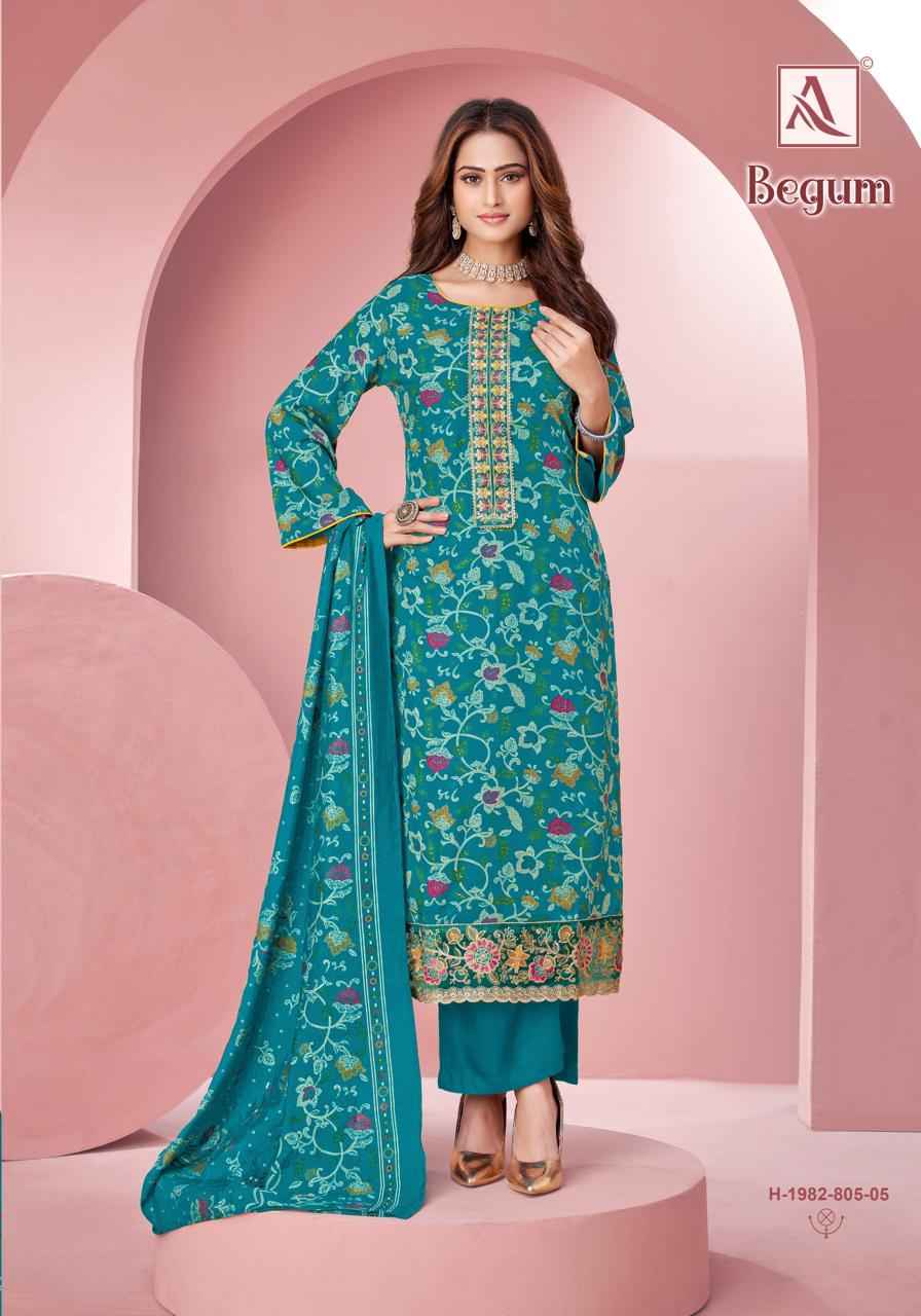 ALOK BEGUM PURE VISCOSE REYON DISCHARGE FOIL PRINT DRESS MATERIAL AT WHOLESALE PRICE