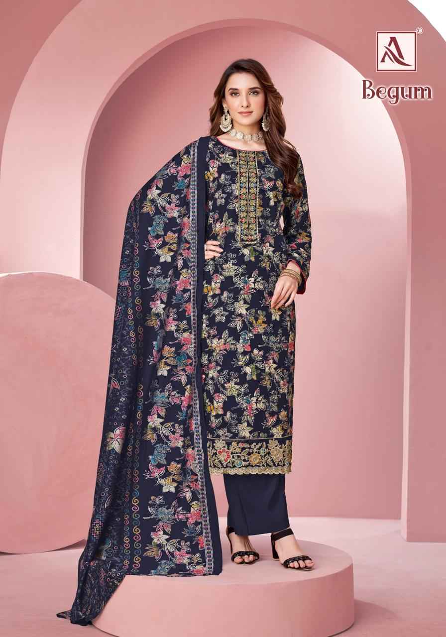 ALOK BEGUM PURE VISCOSE REYON DISCHARGE FOIL PRINT DRESS MATERIAL AT WHOLESALE PRICE