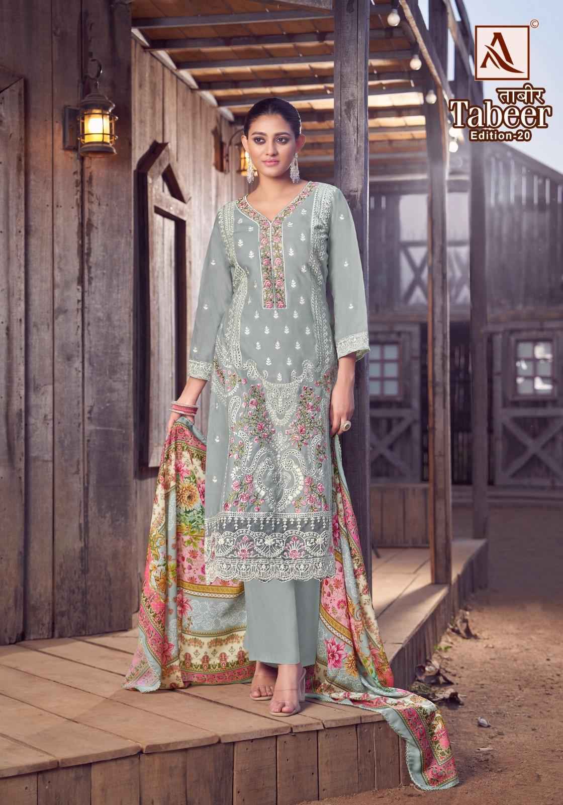 ALOK TABEER-20 PURE CAMBRIC LAWN PAKISTANI EMBROIDERY DRESS MATERIAL AT WHOLESALE PRICE