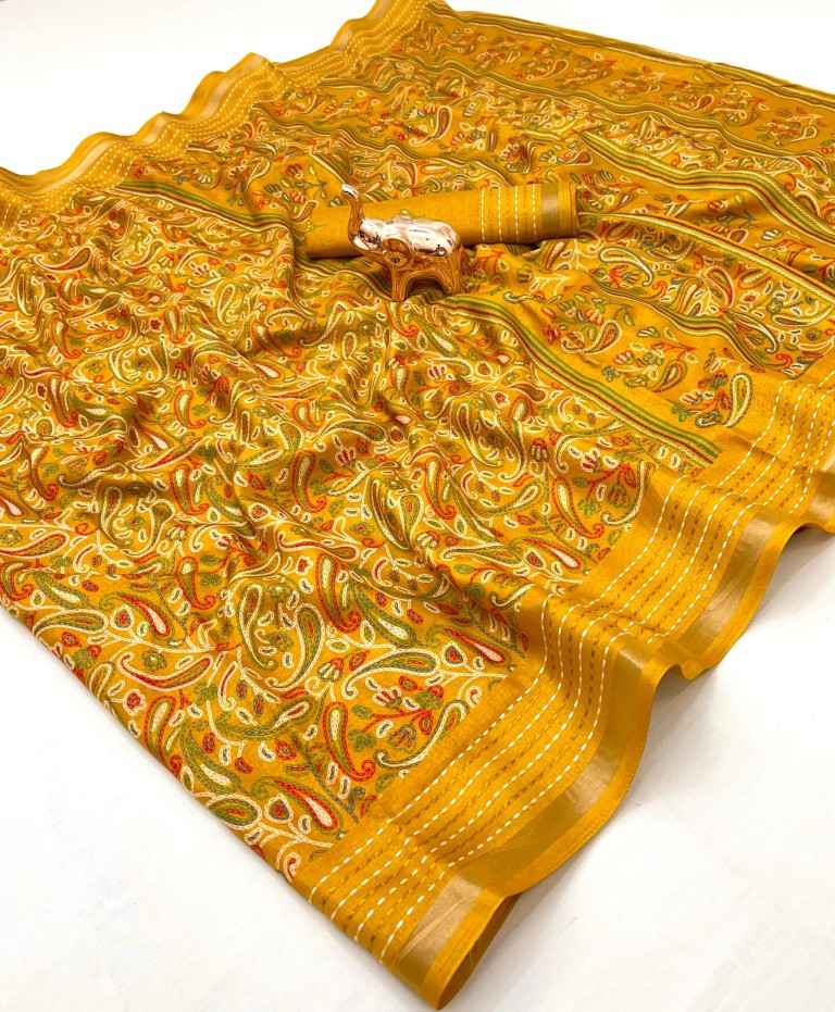 COTTON CRAPE 3D STYLE PRINT KATHA WORK WITH ZARI BORDER SAREE AT WHOLESALE PRICE