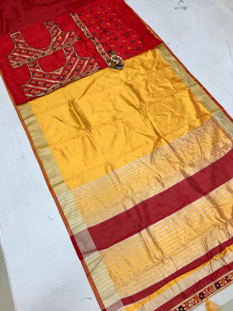 BANARASI SOFT COTTON SILK WITH GOLDEN BORDER SAREE AT WHOLESALE PRICE