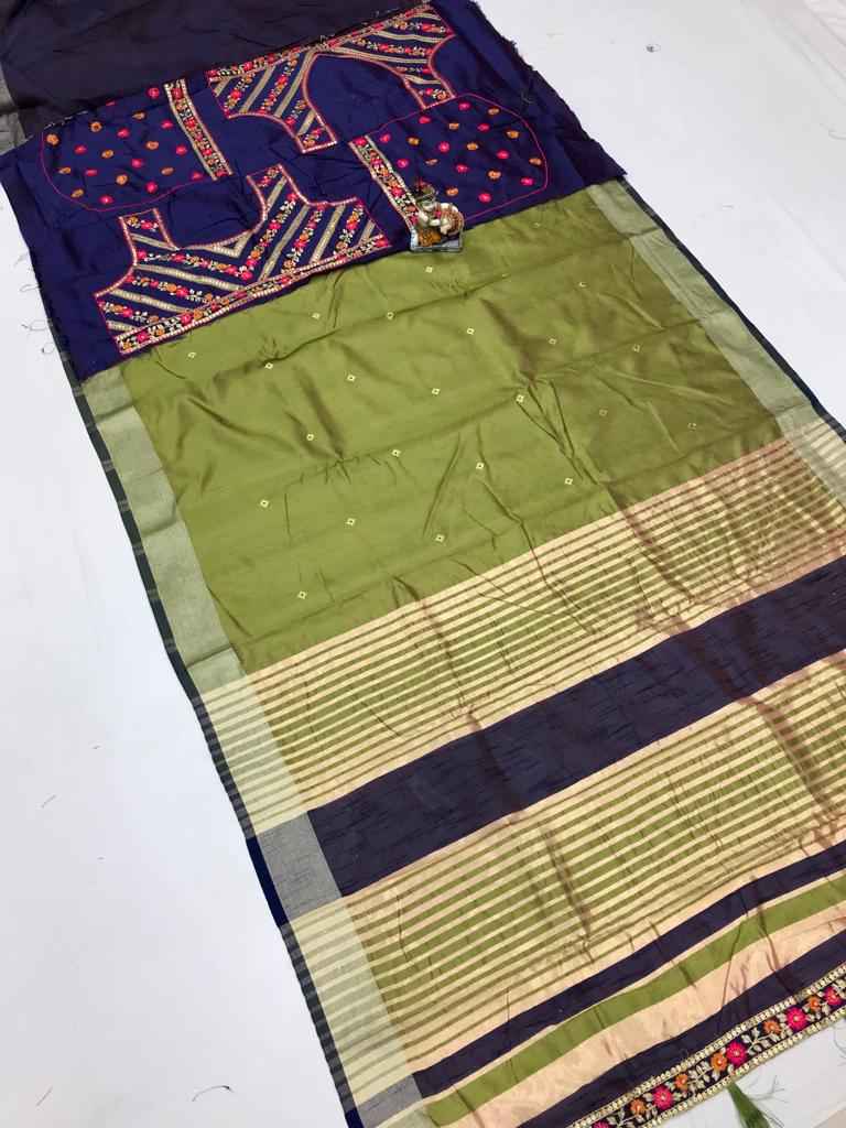 BANARASI SOFT COTTON SILK WITH GOLDEN BORDER SAREE AT WHOLESALE PRICE