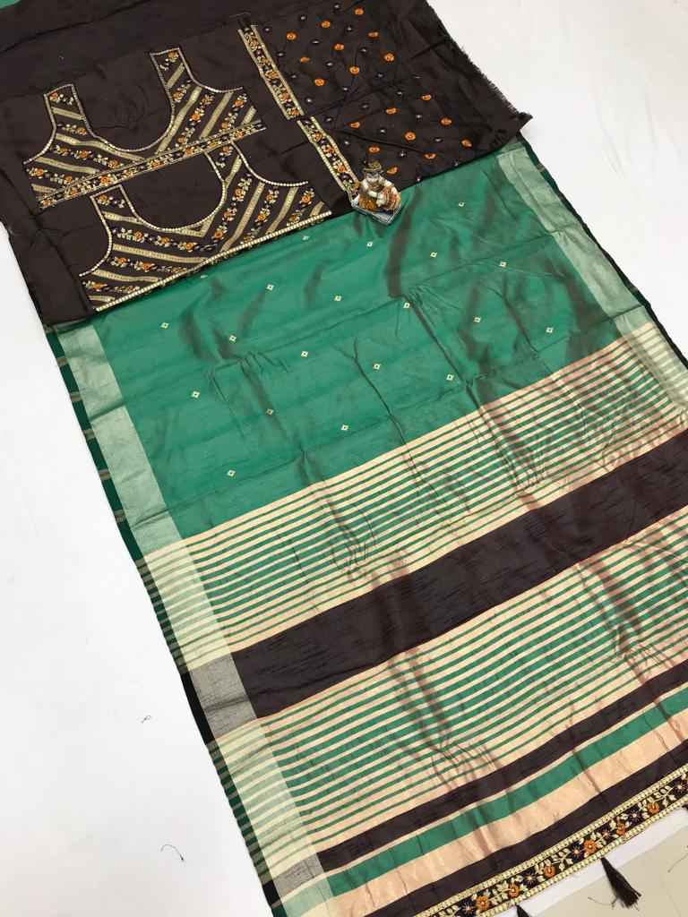 BANARASI SOFT COTTON SILK WITH GOLDEN BORDER SAREE AT WHOLESALE PRICE