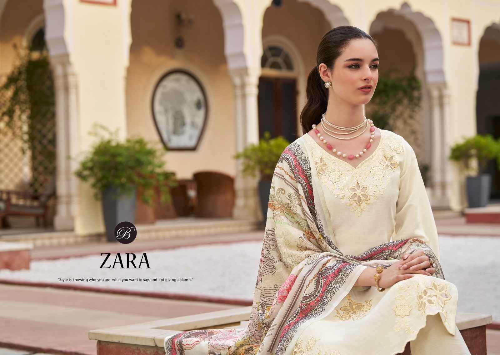 BELLIZA ZARA PURE ROMAN SILK WITH HEAVY EMBROIDERY WORK DRESS MATERIAL AT WHOLESALE PRICE