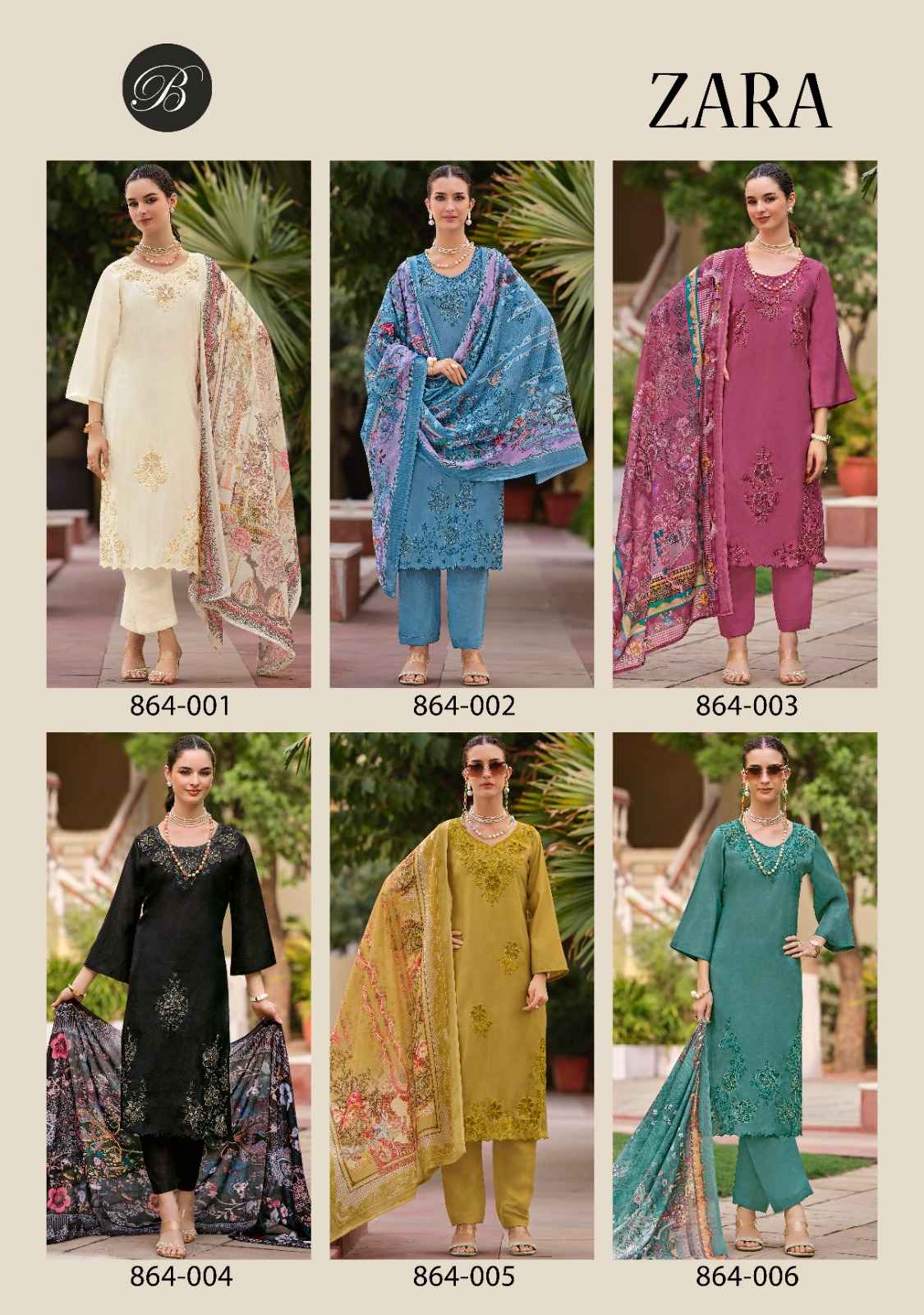 BELLIZA ZARA PURE ROMAN SILK WITH HEAVY EMBROIDERY WORK DRESS MATERIAL AT WHOLESALE PRICE