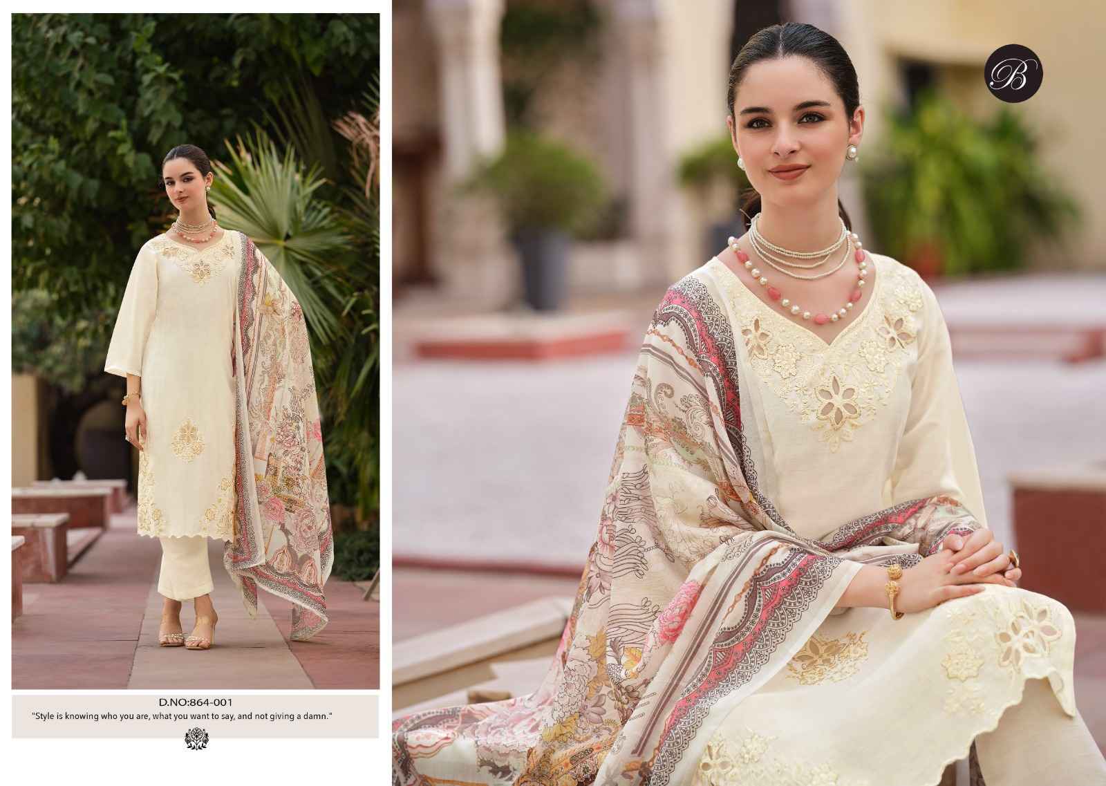 BELLIZA ZARA PURE ROMAN SILK WITH HEAVY EMBROIDERY WORK DRESS MATERIAL AT WHOLESALE PRICE