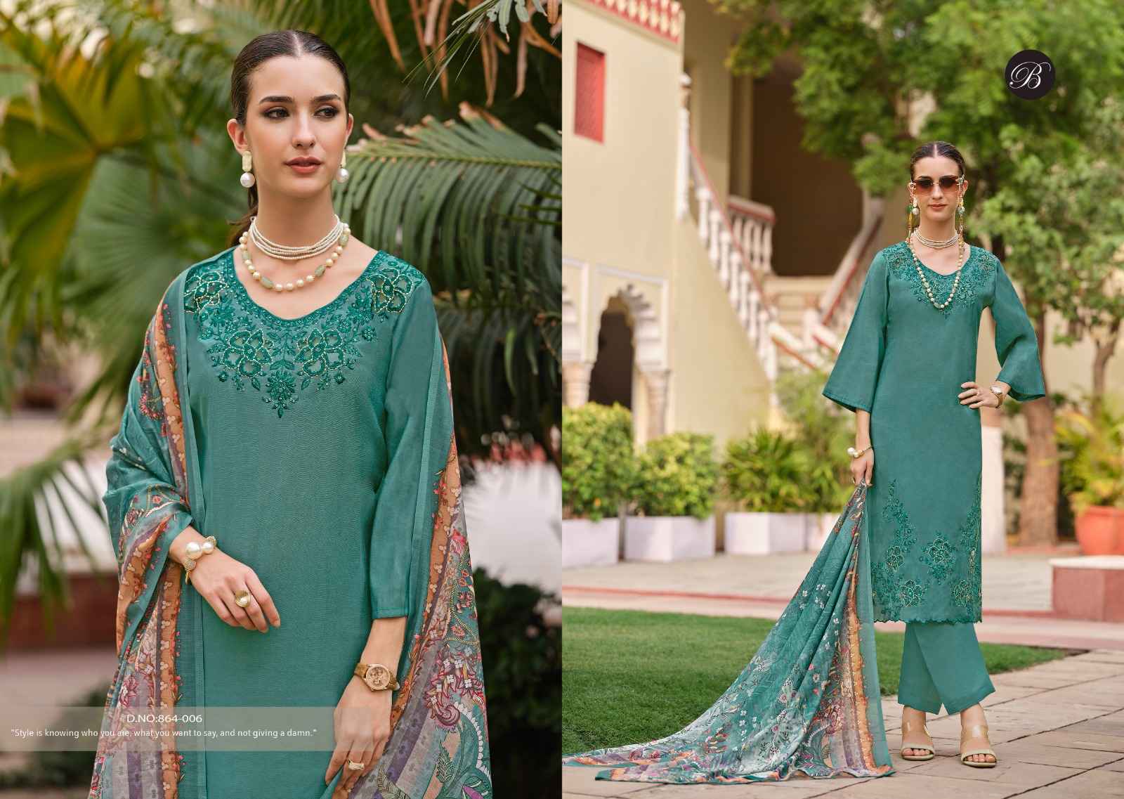 BELLIZA ZARA PURE ROMAN SILK WITH HEAVY EMBROIDERY WORK DRESS MATERIAL AT WHOLESALE PRICE