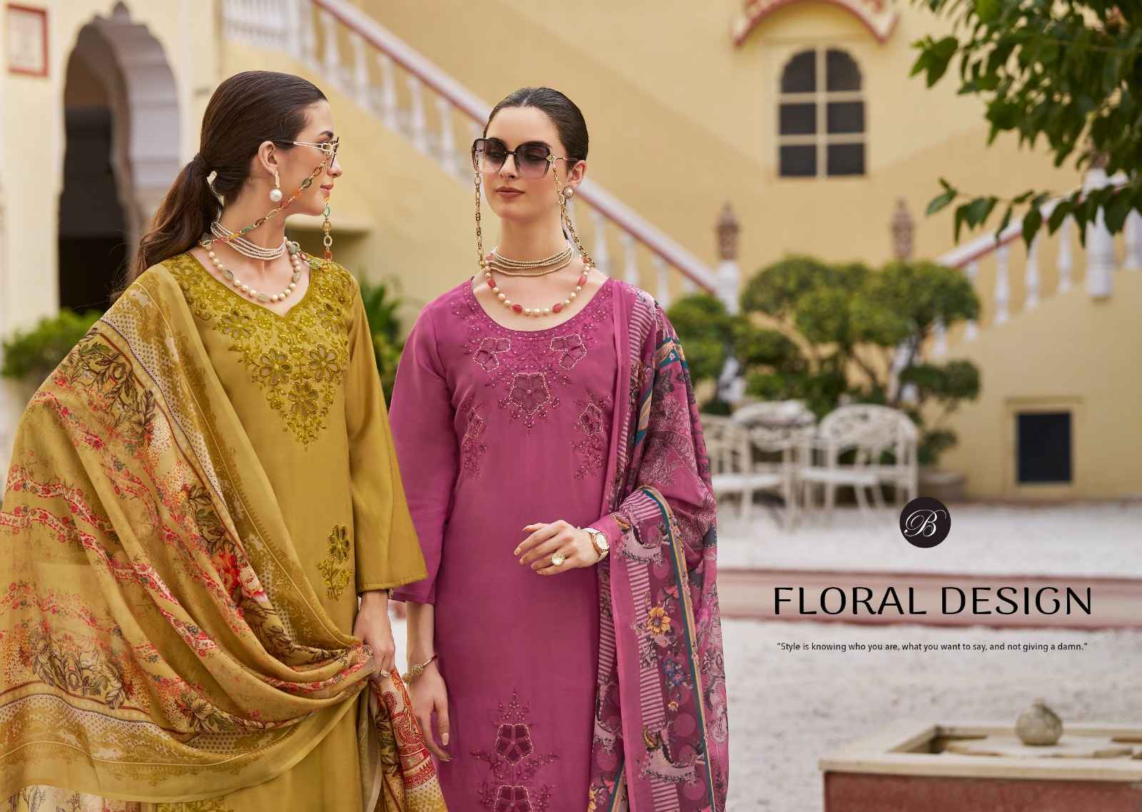 BELLIZA ZARA PURE ROMAN SILK WITH HEAVY EMBROIDERY WORK DRESS MATERIAL AT WHOLESALE PRICE