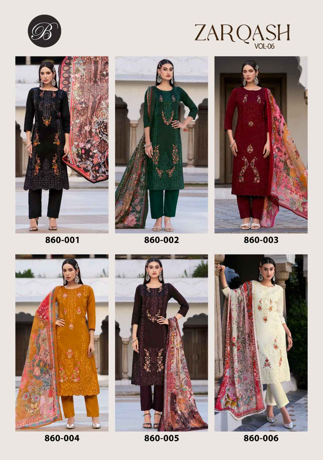 BELLIZA ZARQASH VOL 6 PURE HEAVY JAM COTTON DRESS MATERIAL AT WHOLESALE PRICE