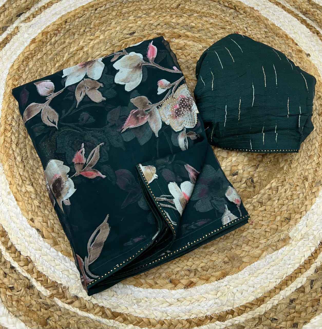 BRASOO FLOWER PRINTED WITH DIAMOND BORDER SAREE AT WHOLESALE PRICE