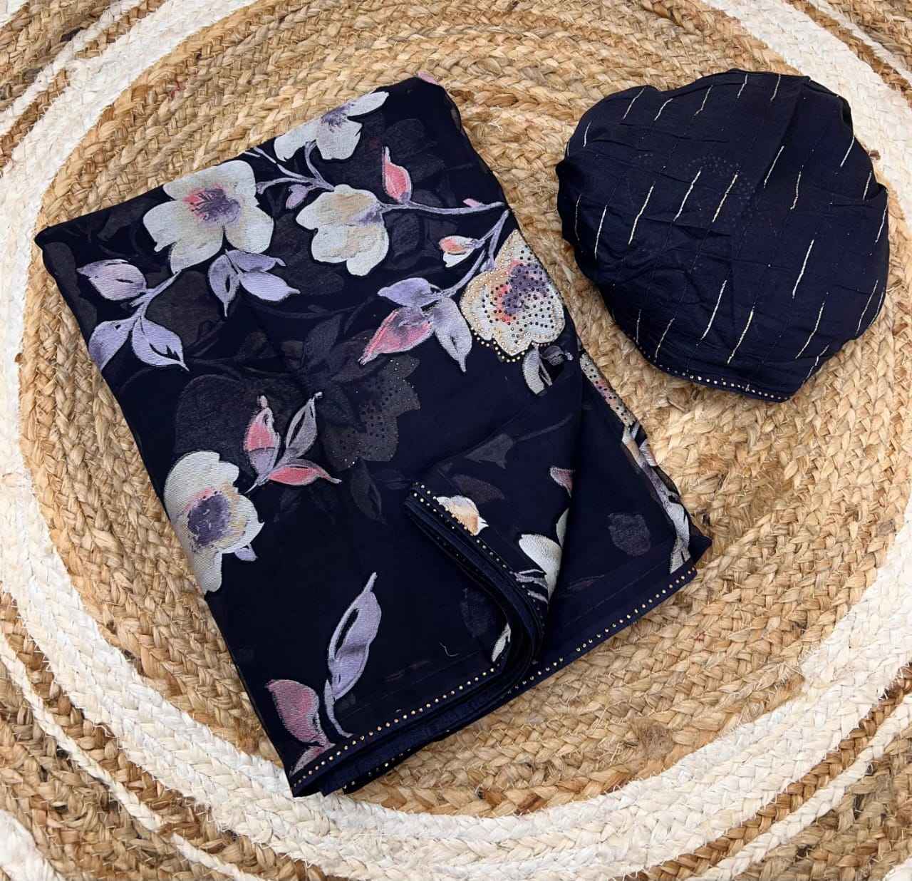 BRASOO FLOWER PRINTED WITH DIAMOND BORDER SAREE AT WHOLESALE PRICE