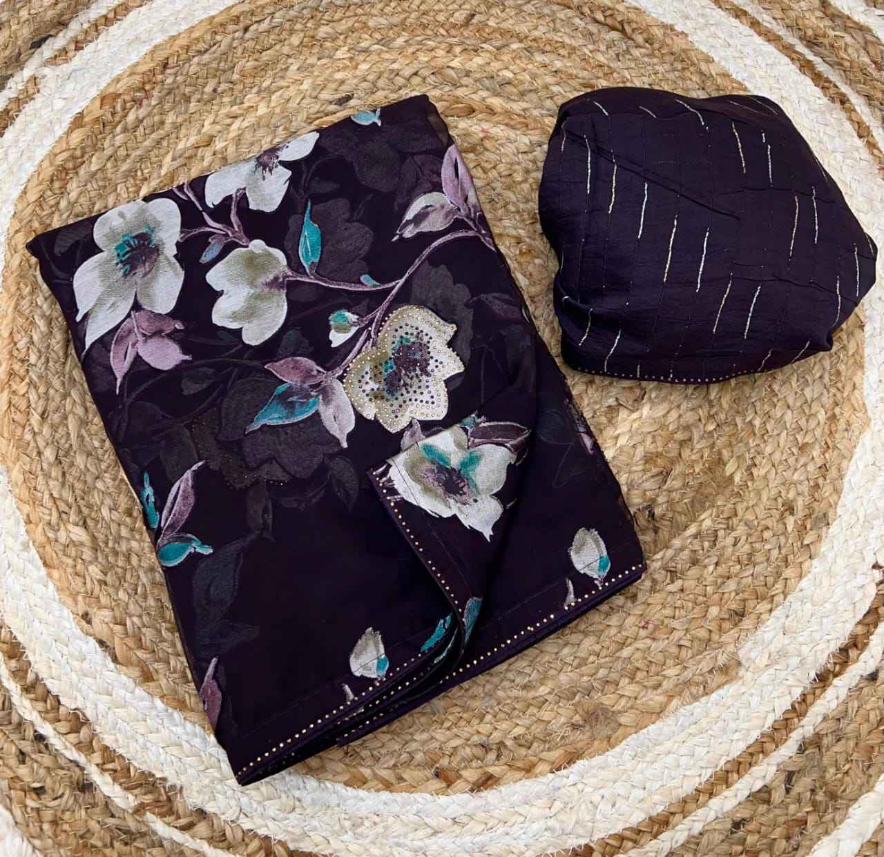 BRASOO FLOWER PRINTED WITH DIAMOND BORDER SAREE AT WHOLESALE PRICE