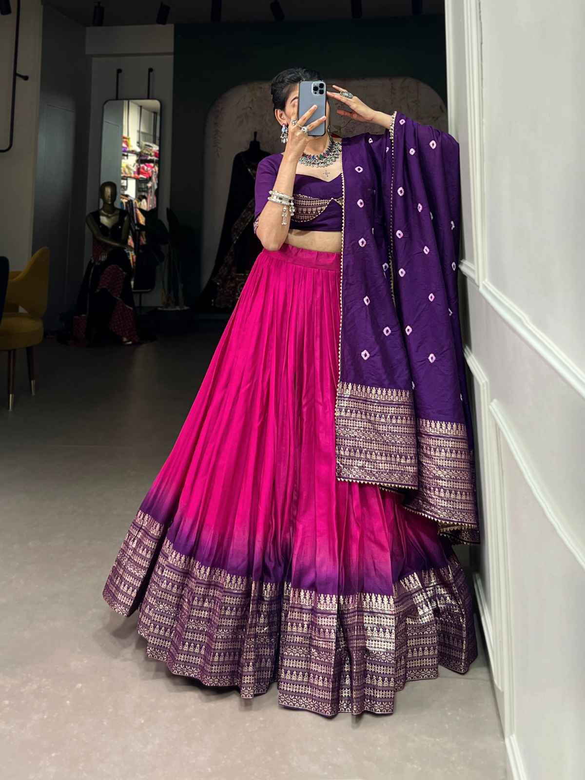 CHANDERI COLOR PADDING WITH ZARI WEAVING WORK LEHENGA CHOLI AT WHOLESALE PRICE