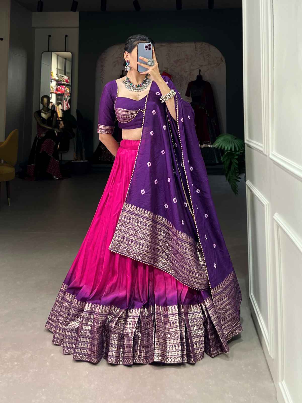 CHANDERI COLOR PADDING WITH ZARI WEAVING WORK LEHENGA CHOLI AT WHOLESALE PRICE