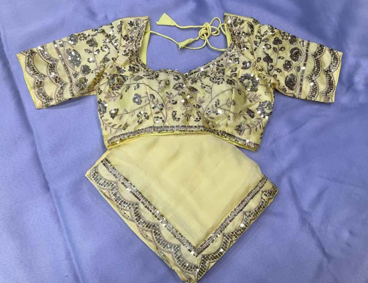 CHIFFON EMBROIDERY WORK WITH SEQUINS WORK LACE BORDER SAREE AT WHOLESALE PRICE