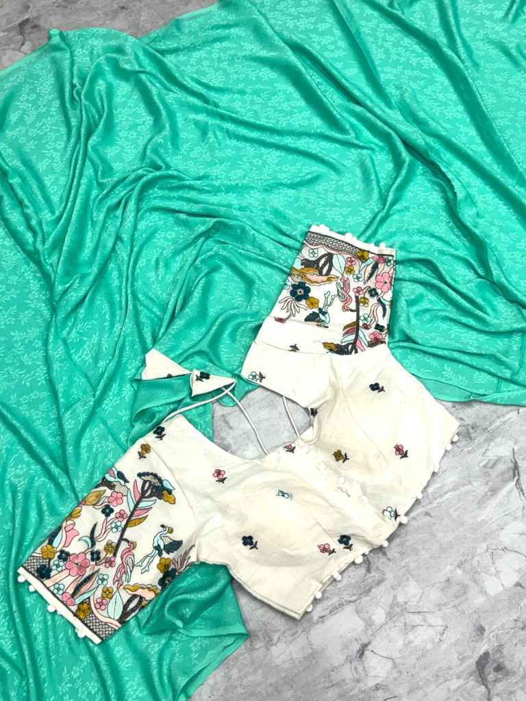CHIFFON SILK JAAL WEAVING SAREE WITH STITCHED EMBROIDERY WORK BLOUSE AT WHOLESALE PRICE