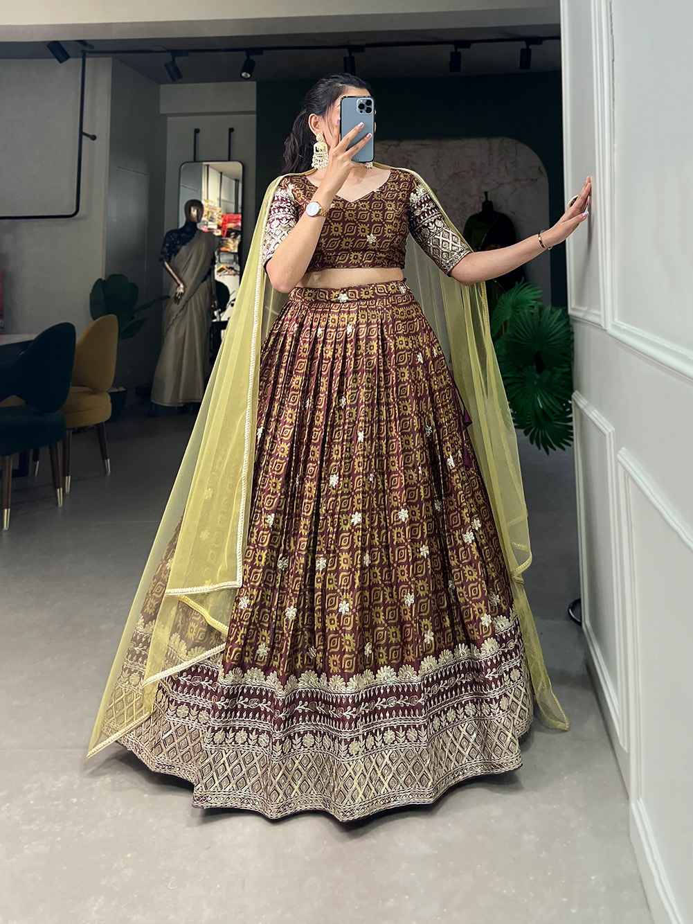 CHINON DIGITAL PRINT WITH EMBROIDERY SEQUINS WORK LEHENGA CHOLI AT WHOLESALE PRICE