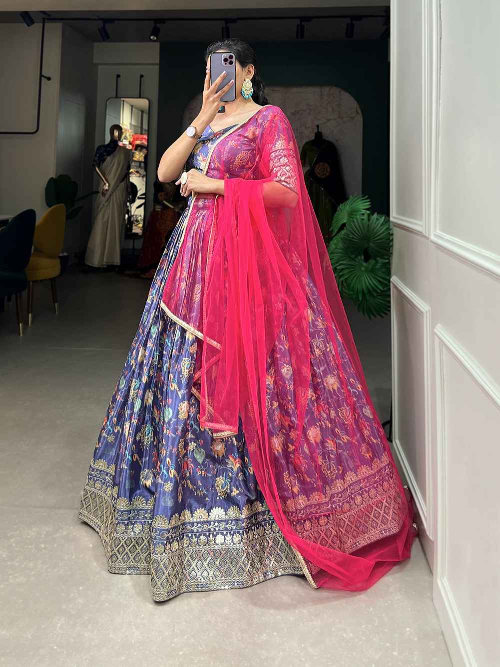 CHINON DIGITAL PRINT WITH EMBROIDERY SEQUINS WORK LEHENGA CHOLI AT WHOLESALE PRICE