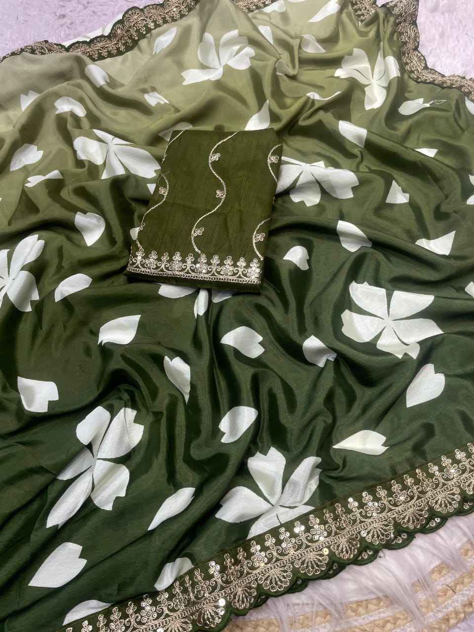 CHINON DIGITAL PRINT WITH HEAVY LACE WORK SAREE AT WHOLESALE PRICE