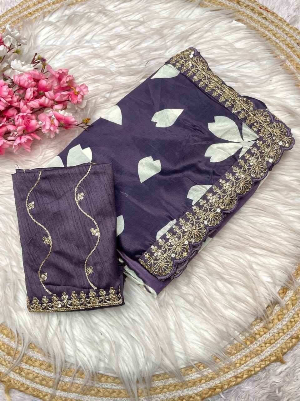 CHINON DIGITAL PRINT WITH HEAVY LACE WORK SAREE AT WHOLESALE PRICE
