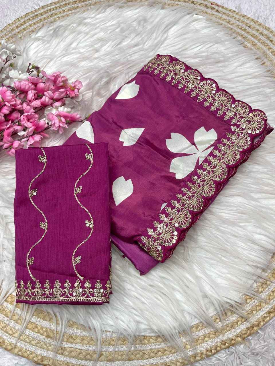 CHINON DIGITAL PRINT WITH HEAVY LACE WORK SAREE AT WHOLESALE PRICE