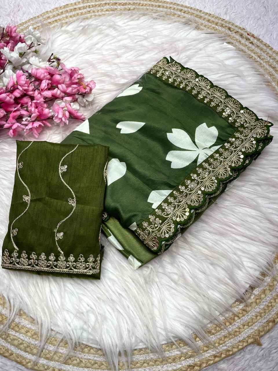 CHINON DIGITAL PRINT WITH HEAVY LACE WORK SAREE AT WHOLESALE PRICE