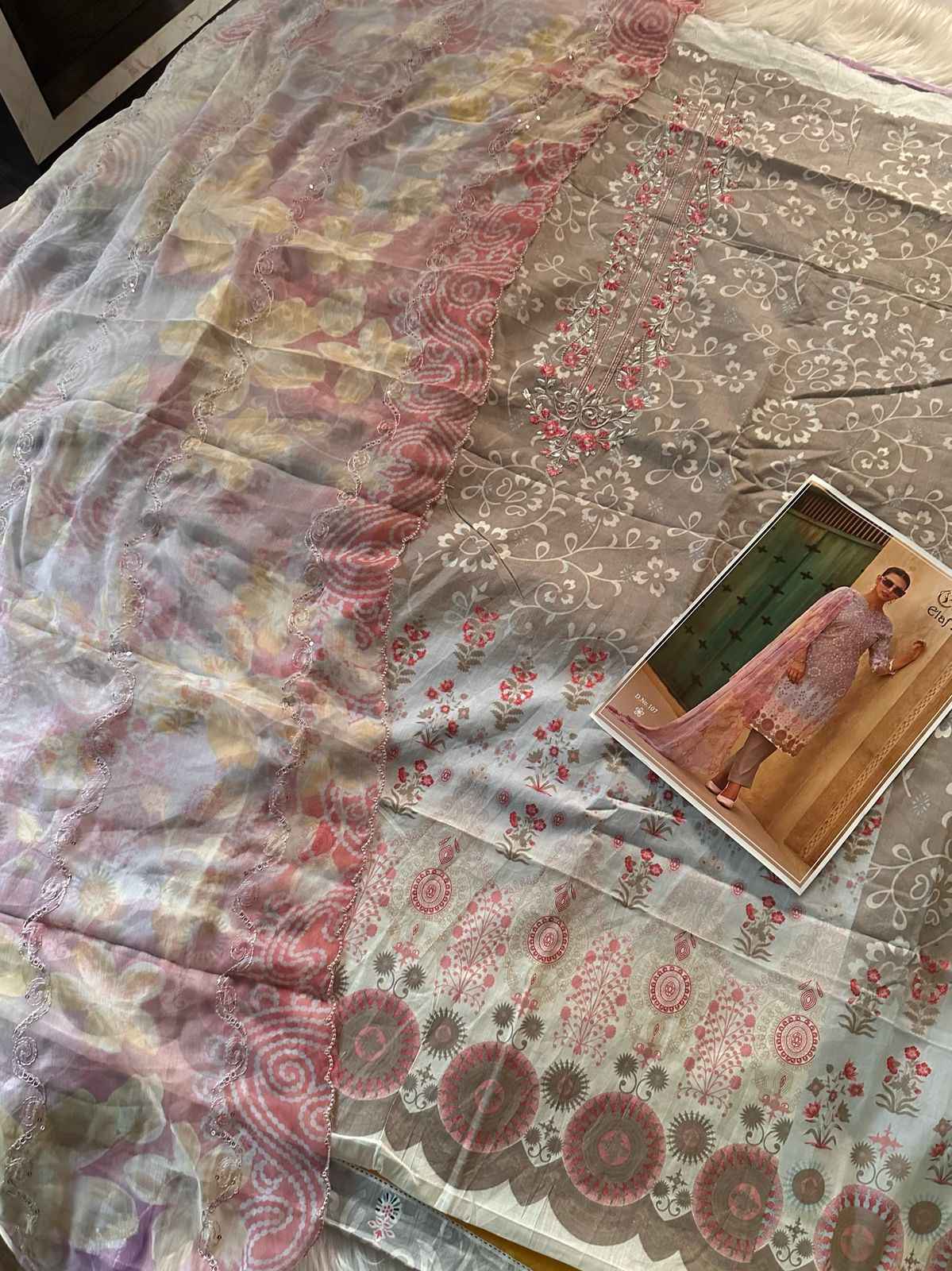 COSMOS ELAF LAWN VOL-1 LAWN COTTON WITH SELF EMBROIDERY DRESS MATERIAL AT WHOLESALE PRICE