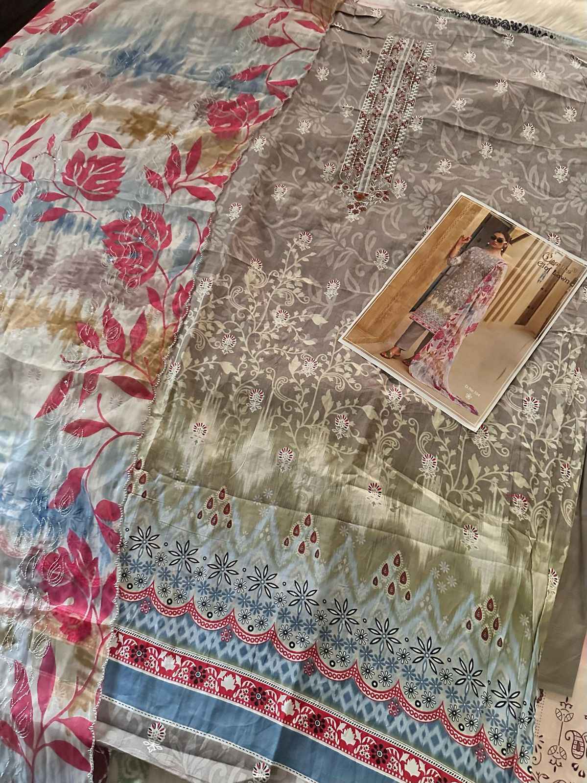 COSMOS ELAF LAWN VOL-1 LAWN COTTON WITH SELF EMBROIDERY DRESS MATERIAL AT WHOLESALE PRICE