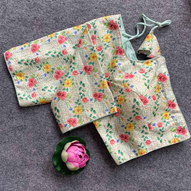 COTTON SILK DIGITAL PRINT WITH AARI WORK BLOUSE AT WHOLESALE PRICE