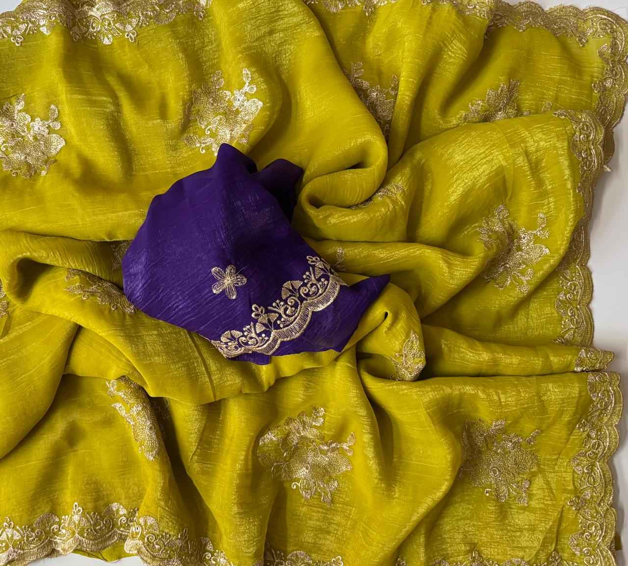 CRUNCHY DESIGNER MULTI EMBROIDERY C-PALLU SAREE AT WHOLESALE PRICE