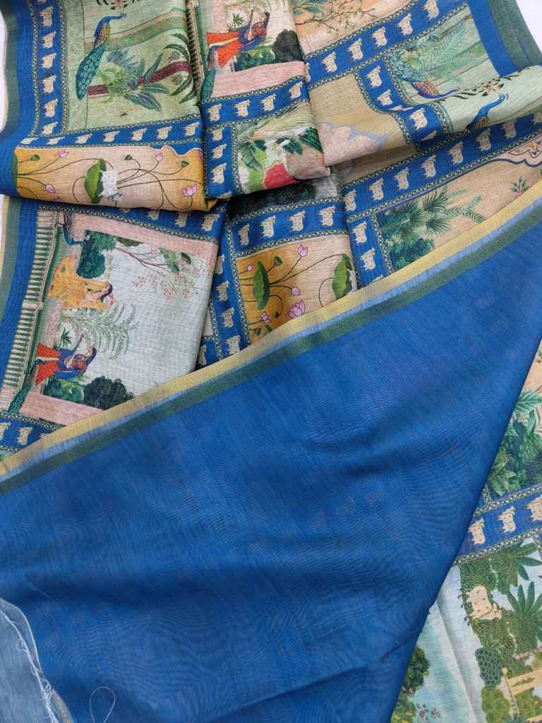 DHANWARI SILK WITH PICHWAI PRINTS ZARI BORDER SAREE AT WHOLESALE PRICE