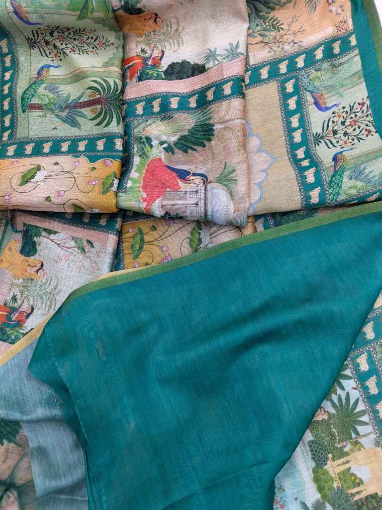 DHANWARI SILK WITH PICHWAI PRINTS ZARI BORDER SAREE AT WHOLESALE PRICE