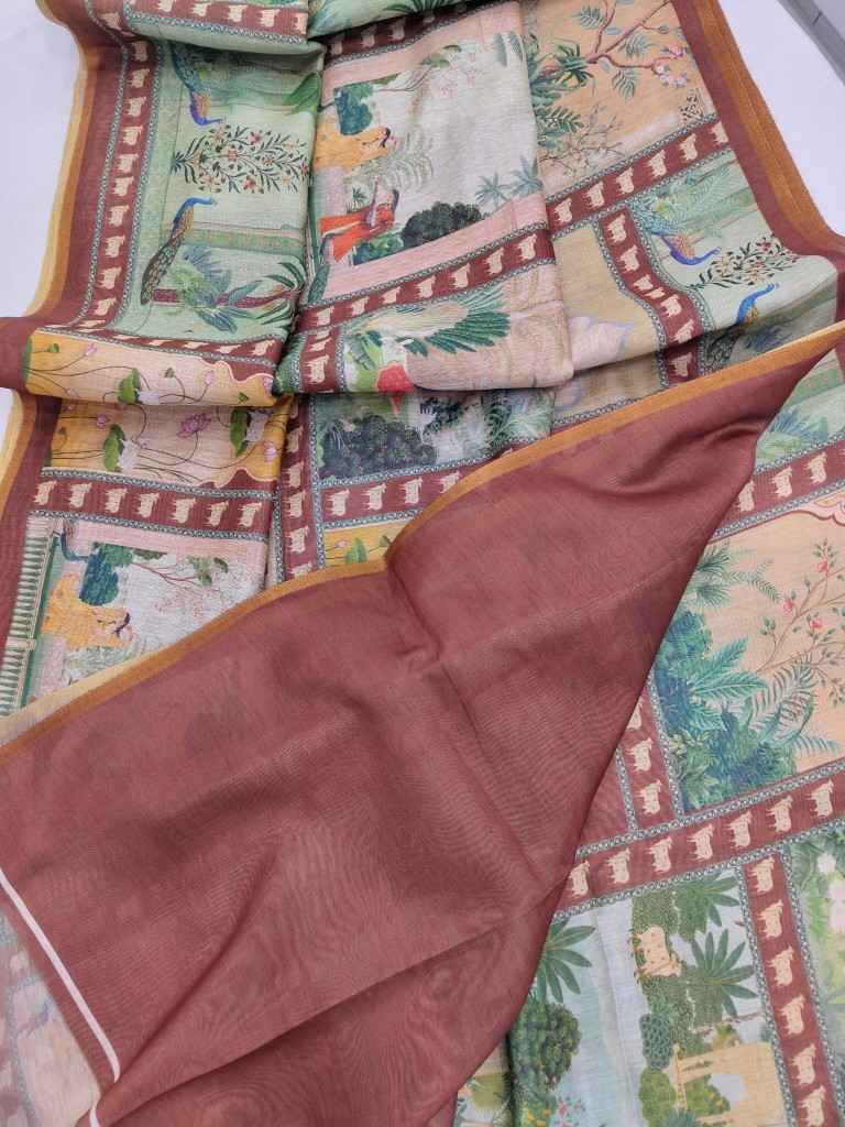DHANWARI SILK WITH PICHWAI PRINTS ZARI BORDER SAREE AT WHOLESALE PRICE