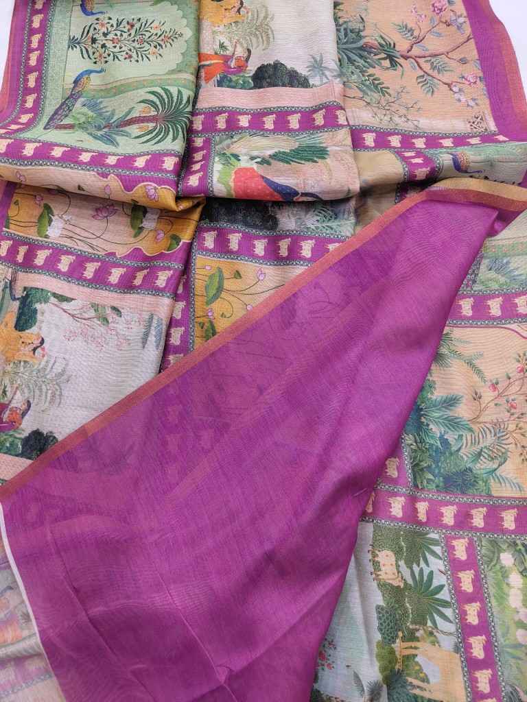 DHANWARI SILK WITH PICHWAI PRINTS ZARI BORDER SAREE AT WHOLESALE PRICE