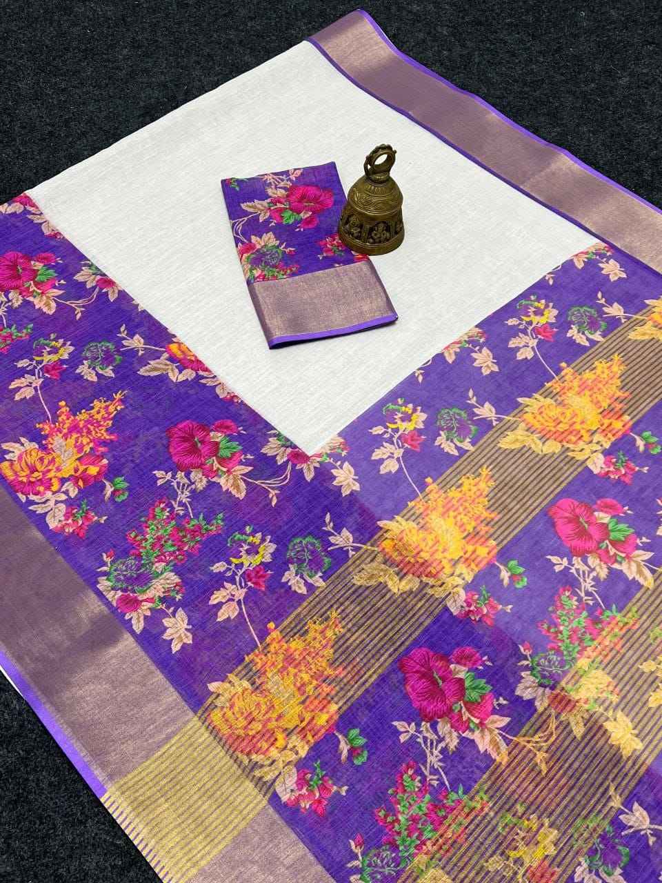 DIGITAL PRINT WITH GOLD ZARI LINEN SAREE AT WHOLESALE PRICE
