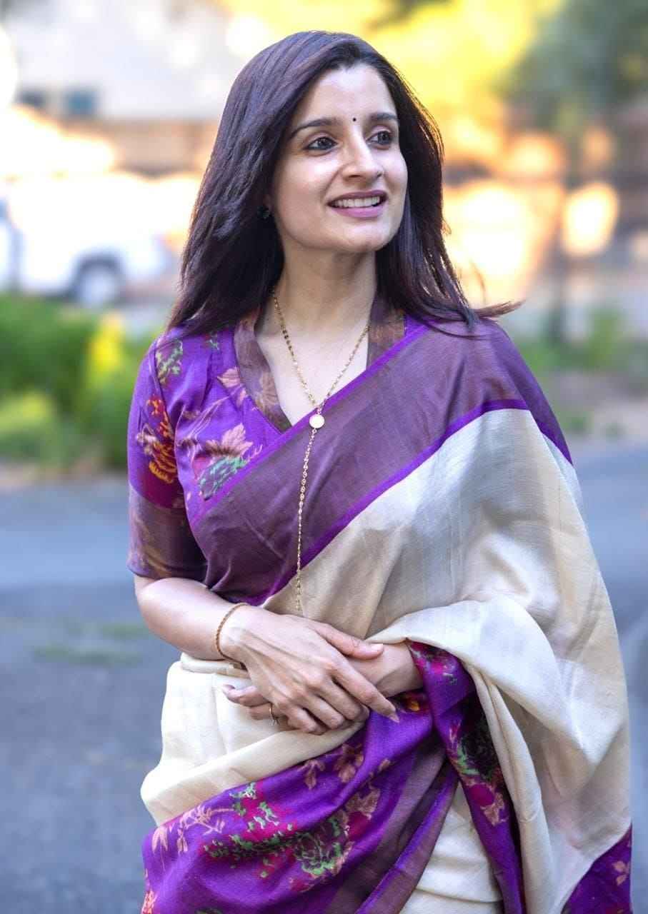 DIGITAL PRINT WITH GOLD ZARI LINEN SAREE AT WHOLESALE PRICE